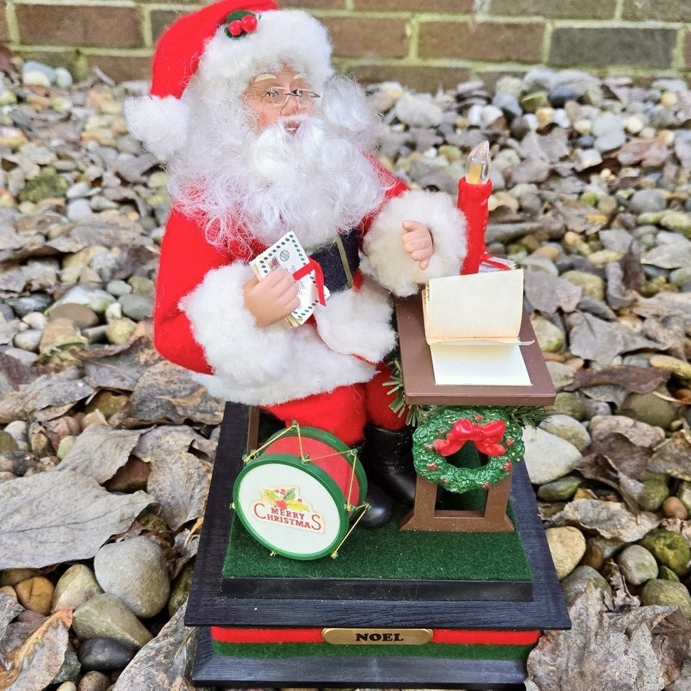 Vintage Animated Musical Santa‎ Writing Christmas List Drum Noel Holiday Decor